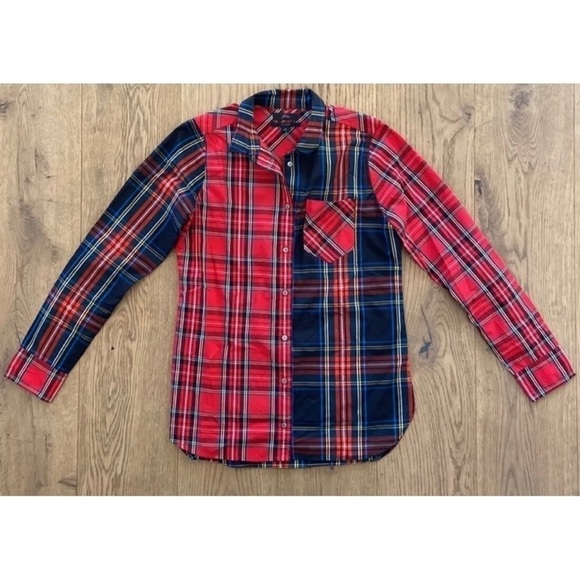 J Crew Womens Sz 2 Red Plaid Tartan Classic-Fit Boy Button Down Shirt Top - Picture 8 of 13